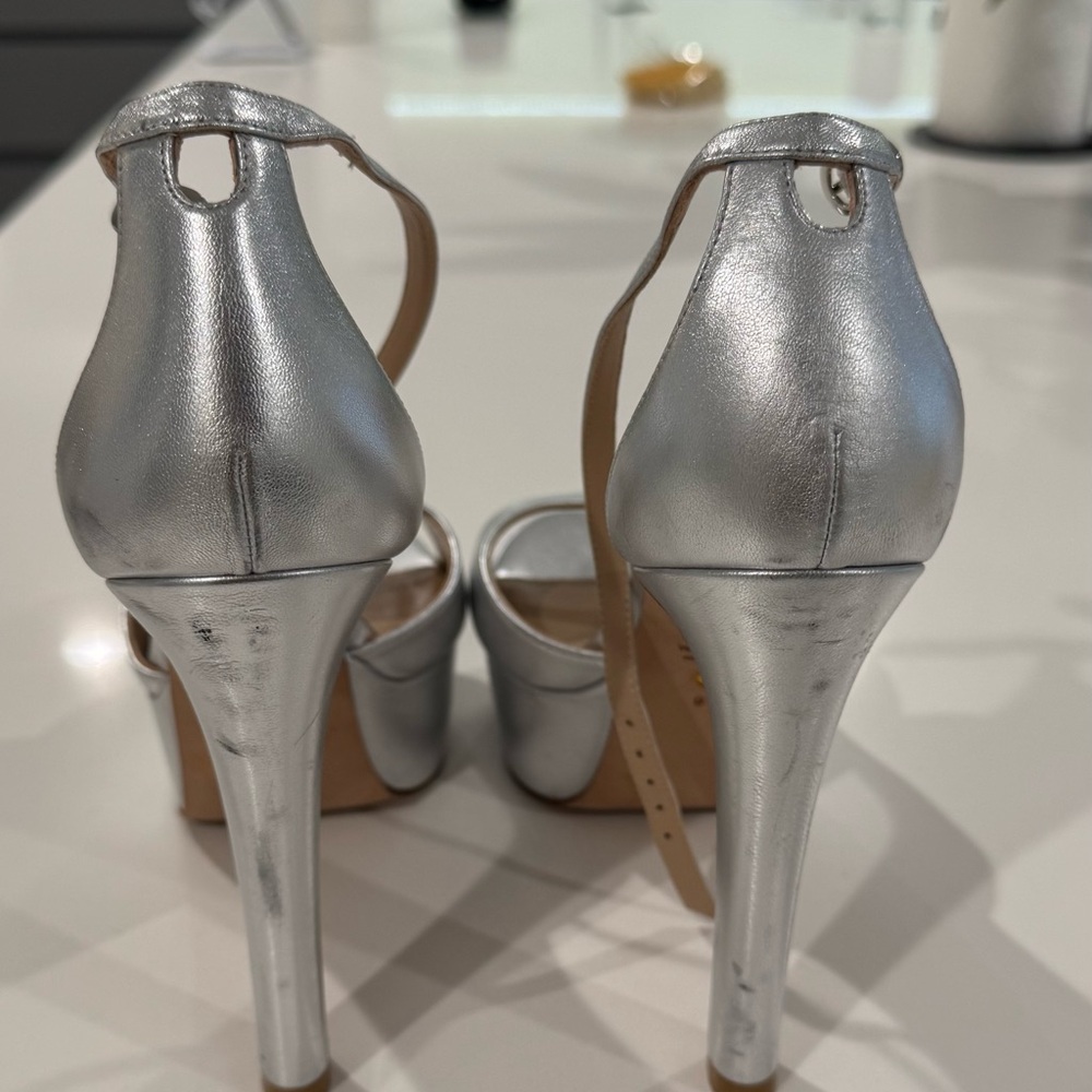 Stuart Weitzman Metallic Silver High Heels - Picture 8 of 12